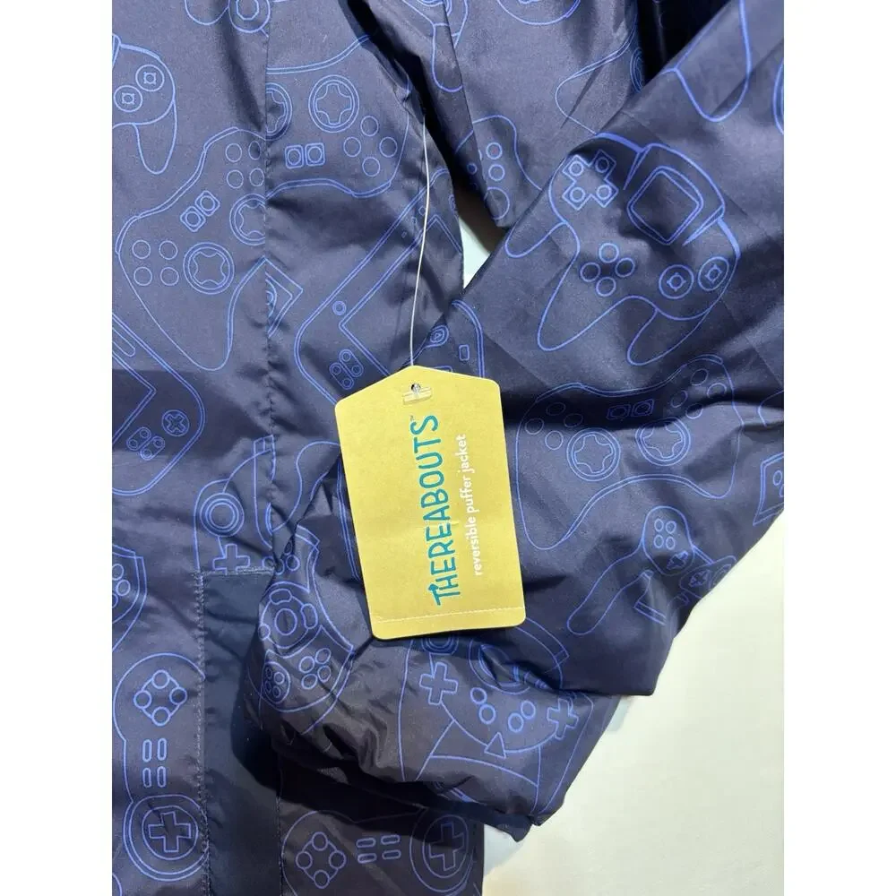 Thereabouts Boys Reversible Puffer Jacket Gaming Print Blue Size L 14/16 NWT